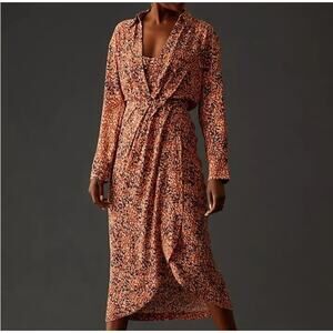 Anthropologie Twofer Wrap Midi Dress Size  Med Petite NWT Rust Print Classic